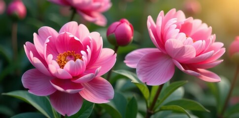 Fototapeta premium Full frame image, multiple pink peonies, blurred background, botanical, pink, floral