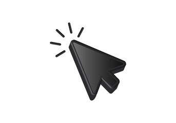 A sleek black 3d mouse cursor icon with a radiating click effect, symbolizing digital interaction.