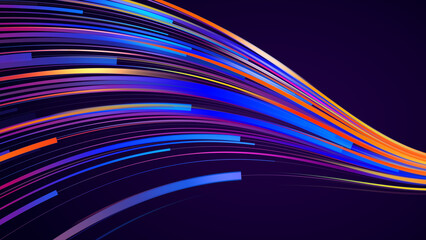 glowing speed lines. Curved neon lines. Abstract 
 background of multicolored virtual ribbon with glowing in ultraviolet spectrum. Digital data. HD, 4K, 