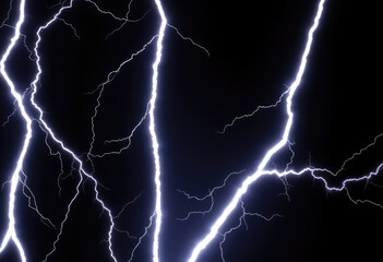 network of electric thunder lightning strikes illuminates dark night sky with intense power and brilliance