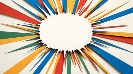 Abstract Burst Design With Radial Colorful Stripes and White Oval Center