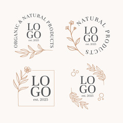 Set of botanical logo with leaves vector