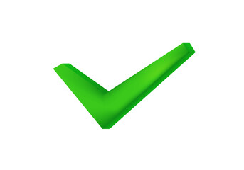 A bright green 3d checkmark icon stands out against a plain white background, symbolizing approval.