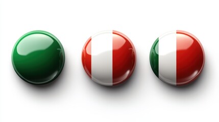Set of Three Glossy Round Buttons Featuring the Colors of the Italian Flag in a Modern Style