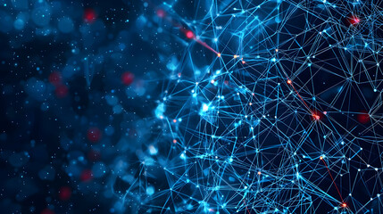 Abstract Networked Digital Sphere With Blue And Red Points And Lines on Dark Background