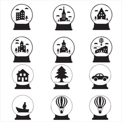 set of vector Christmas snow globe, snow globe silhouette	