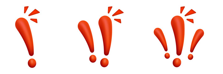 Three distinct red exclamation marks with bright triangular shapes create a vibrant look.