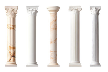 The five pillars are all made of marble and are of different heights. ,on transparent background.