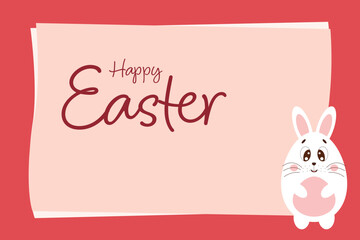 Cute easter bunny with a basket of eggs in cartoon style. Easter greeting card Vector illustration.