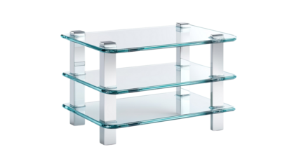 A clear glass shelf with three shelves