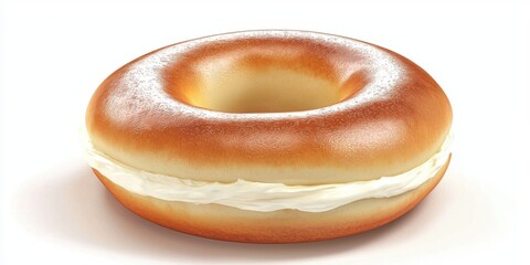 Realistic 3D Icon Cartoon of A Freshly Baked Bagel with Cream Cheese on a White Background