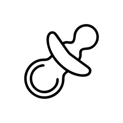 Baby pacifier icon, soothing device, vector illustration, black and white, infant comfort
