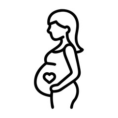 Fototapeta premium Pregnant woman icon, side view, with heart symbol, vector illustration, black and white