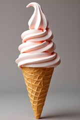 Strawberry soft serve ice cream in waffle cone. Dessert menu concept
