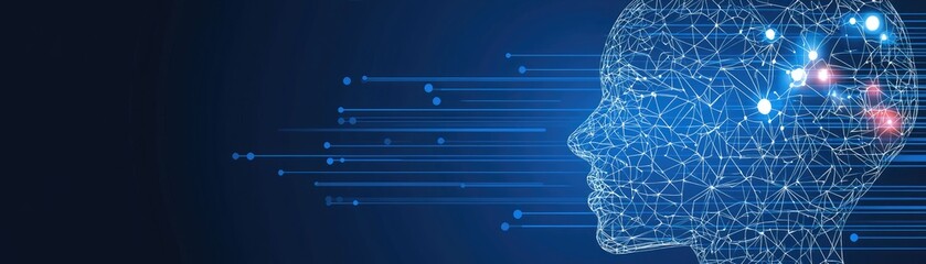 AI head profile, data streams, digital future