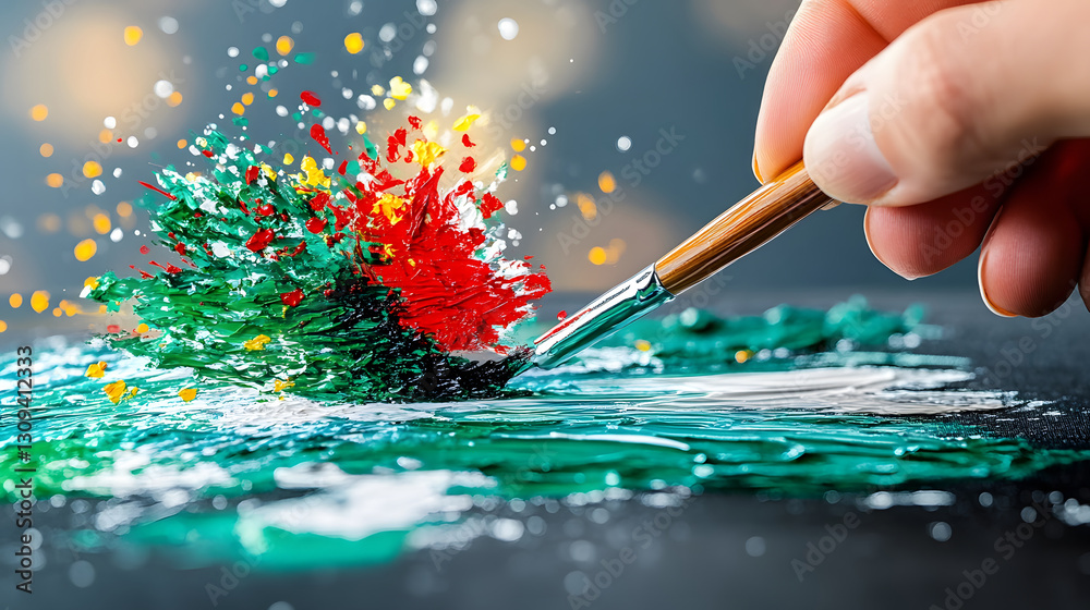 Poster vibrant paint splash art workshop creative studio visual art artistic environment close-up view