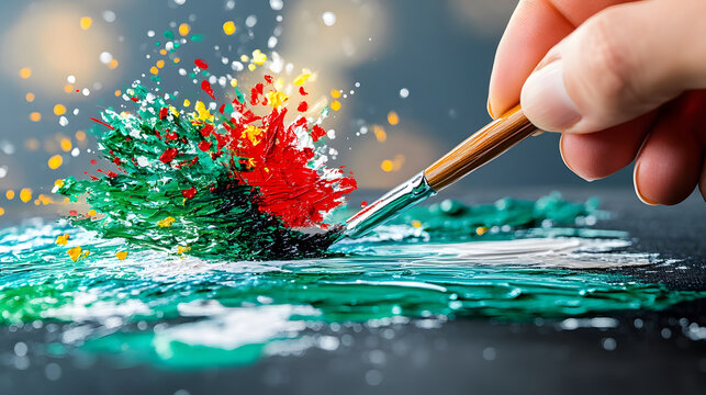 Vibrant paint splash art workshop creative studio visual art artistic environment close-up view