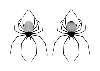 Minimalist Black Spider Design with Line Pattern, Two black spiders with geometric legs and abstract line art patterns on their bodies, designed in a minimalist style.