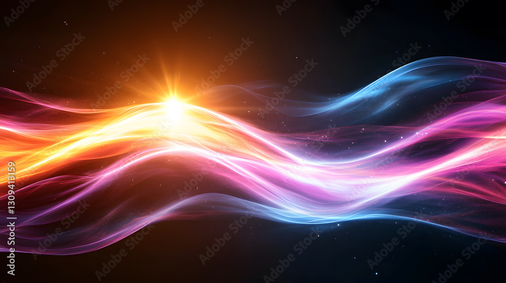 Aufkleber Dynamic energy waves with lens flare effect abstract background motion blur visuals