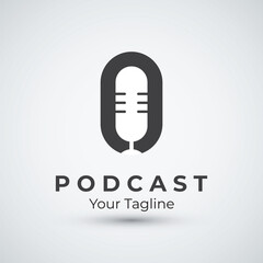 new podcast logo template vector design with modern trendy microphone audio Podcasts for studio interview multimedia and web design