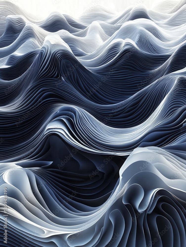 Poster Dynamic layered wave like structures symbolize political discourse in deep navy and silver tones for media friendly aesthetics Generative AI