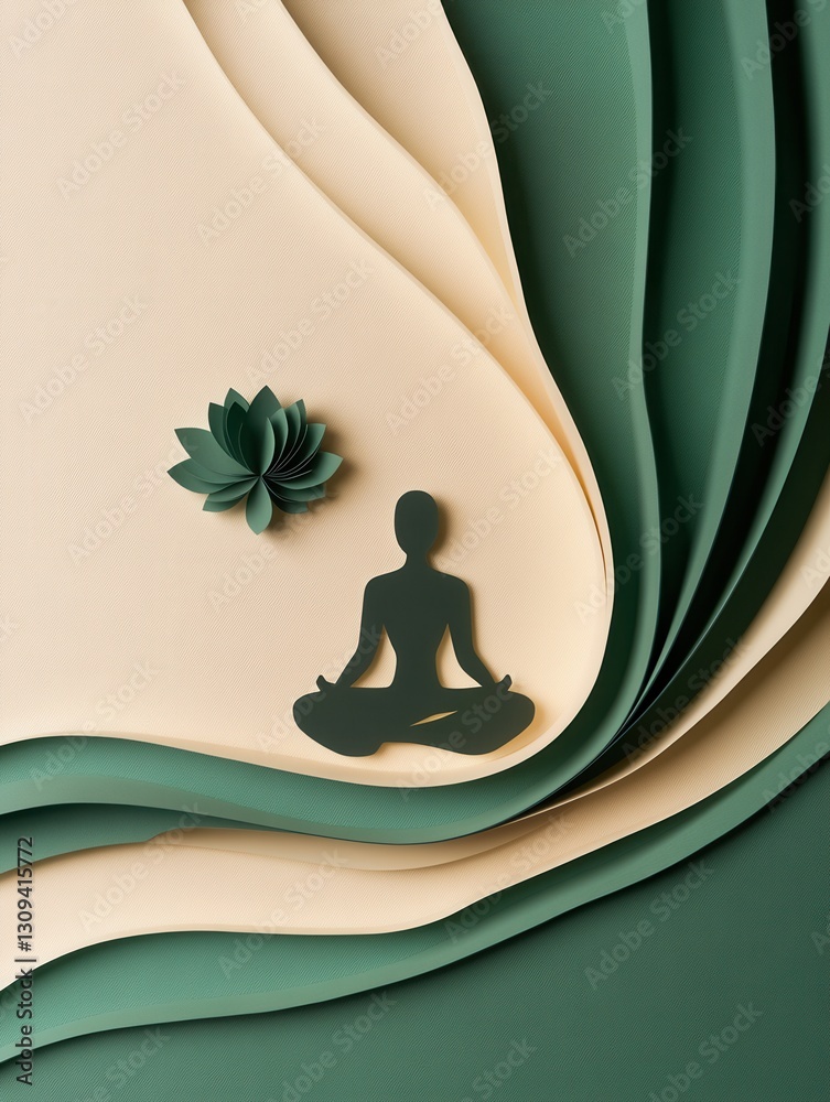 Fototapete fluid paper art background with meditating figure and lotus flower for a calm atmosphere generative 