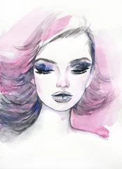 Gordijnen beauty fashion woman modern art watercolor illustration © Anna Ismagilova