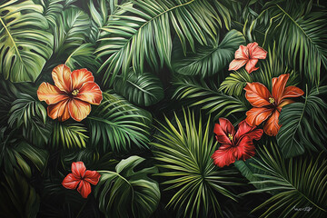 Naklejka premium A highly detailed jungle scene featurin background