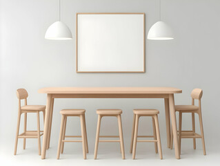 Fototapeta premium Minimalist Wooden Dining Set 3D Illustration