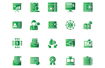 Green Business Icons Set for Digital Marketing and Management