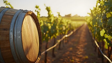 Obraz premium Serene vineyard landscape during golden hour showcasing lush grape rows. Generative AI
