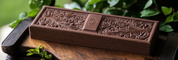 A handcrafted chocolate box with custom initials engraved on top, personalized gift