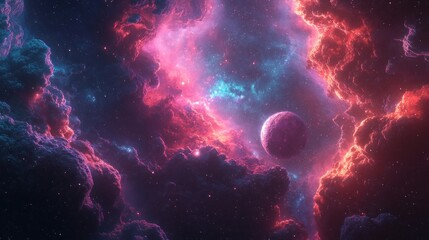 Fototapeta premium Cosmic Nebula: A Celestial Dance of Pink and Red