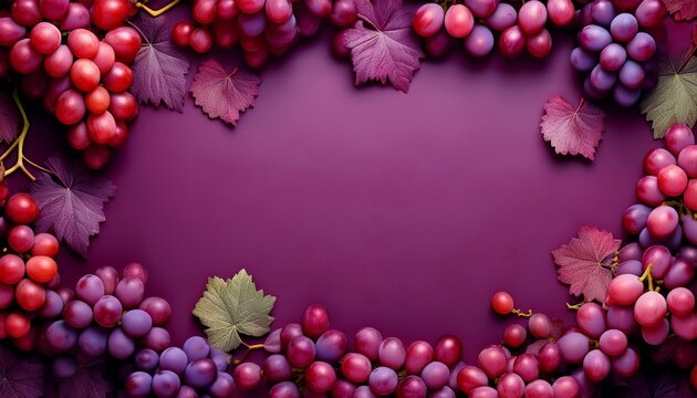 Marco de uvas rojas, realista, 4k copyspace