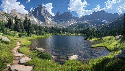 Mountain Lake Trail in Sunny Wilderness