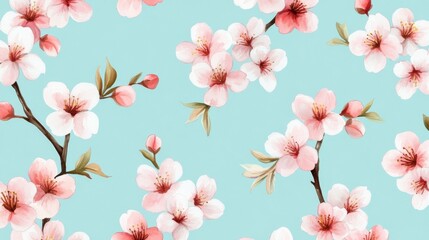 Watercolor Pink Blossom Seamless Pattern Floral Design, Pastel Background, Spring Concept, Cherry, Blossom, Flower Cherry Blossom, Spring Floral