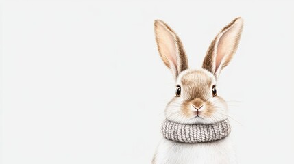 Obraz premium Watercolor Bunny Portrait Knitted Scarf, Whimsical Animal Art , BunnyArt