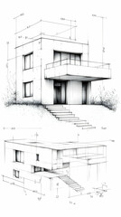 Fototapeta premium Architectural House Illustration Sketch