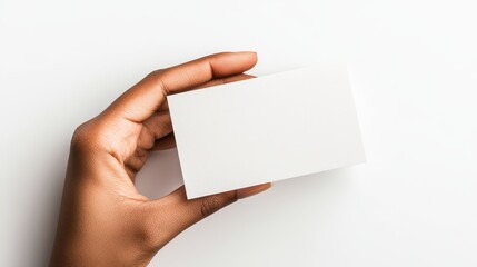 Empty Business Card in Hand on White Background for Design Use