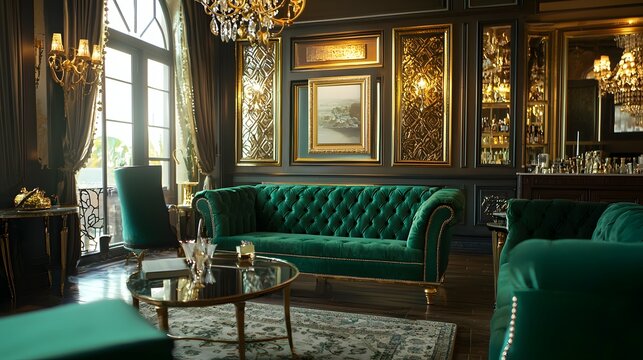 70. A luxurious transition from deep emerald green to muted champagne gold, exuding elegance