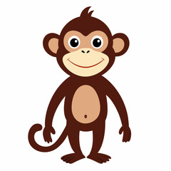 Obraz premium Cartoon cute chimpanzee monkey is standing .Suitable for children's books, sticker, mascot, logo.Front view. Vector illustration animal on white background