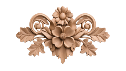 A wooden flower design with a leafy border