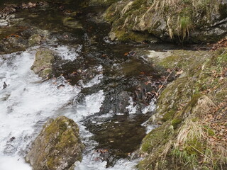 Mountain Stream in Winter Landscape