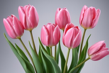 Fototapeta premium there are pink tulips in a vase on a table