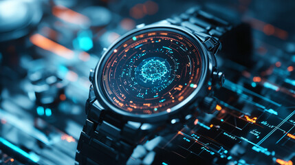 health immune routine. Futuristic watch on a vibrant, tech-inspired background