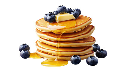 A stack of pancakes with blueberries and butter on top