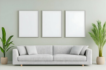 Modern Living Room Mockup with Sofa and Plants 3D Illustration