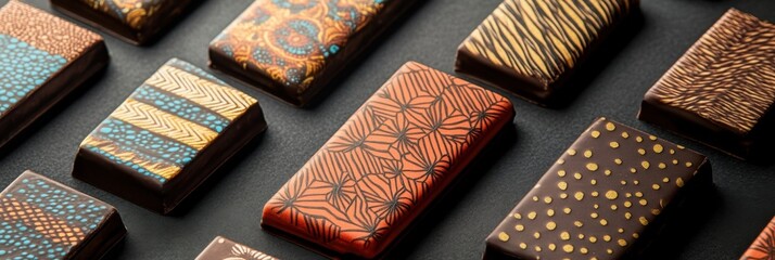 Chocolate bars designed with artistic patterns inspired by cultural motifs, niche artisan branding