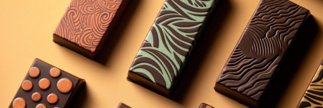 Chocolate bars designed with artistic patterns inspired by cultural motifs, niche artisan branding
