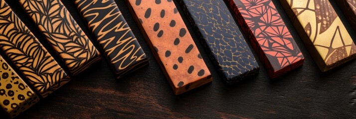 Chocolate bars designed with artistic patterns inspired by cultural motifs, niche artisan branding